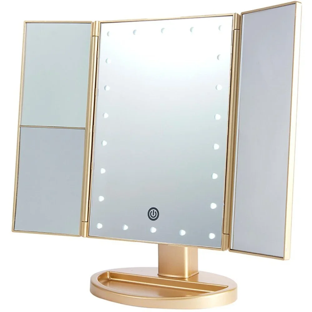 LED Lights Make Up Table Mirror 180 Degrees For Women's - Gold